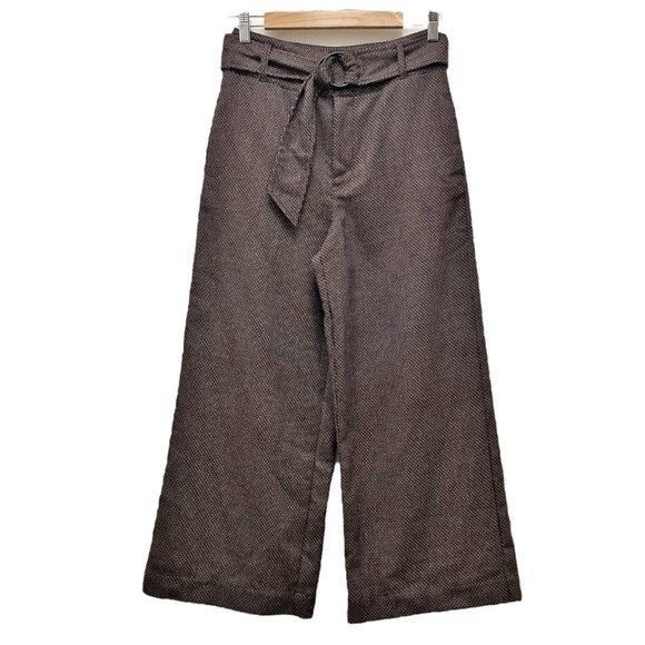 Free People Belted High Waist Wide Leg Pants Brown Tweed Trouser Women’s Size 2 - Picture 1 of 10